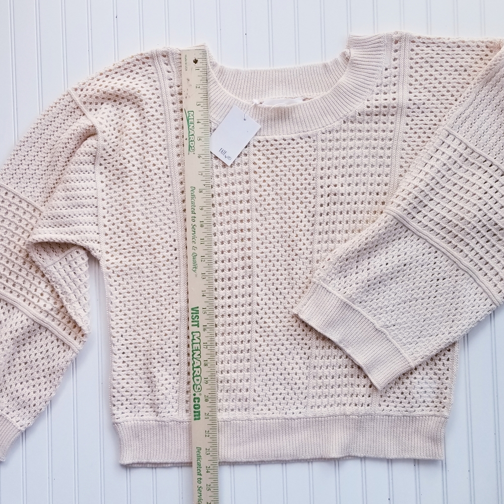 Fate by LFD Wide Open Arm Ivory Sweater Size Large Relaxed Crochet NEW NWT - Picture 5 of 10
